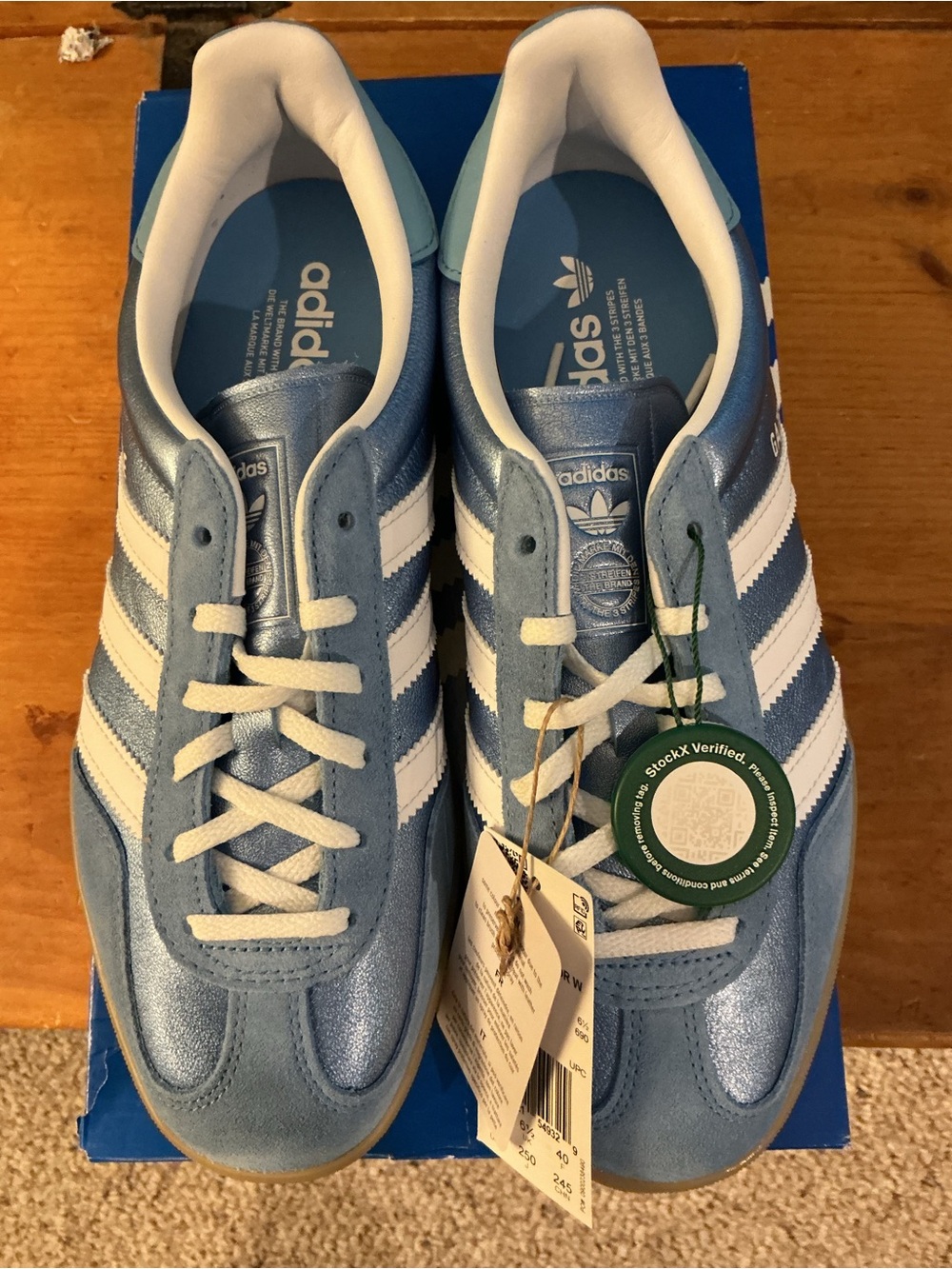adidas gazelle indoor W Light Blue and White women’s size 8 Classic Sneakers